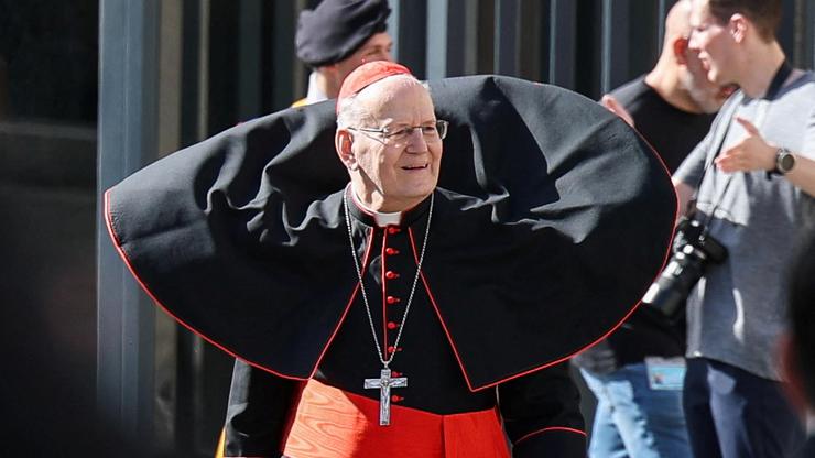 Cardinal Peter Erdo looks on at the Vatican following Pope Francis' death