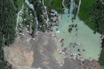A satellite image shows Blatten village