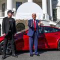 FILE PHOTO: U.S. President Donald Trump views a Tesla car at the White House in Washington